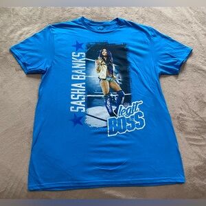 WWE Sasha Banks The Legit Boss Blue Graphic T-Shirt Size L Wrestling Fan Tee